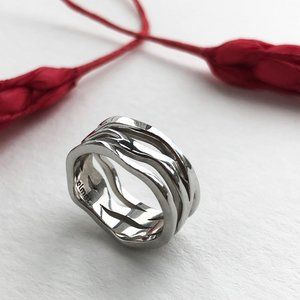 Wide chunky ring 925 sterling silver, multi layer ring